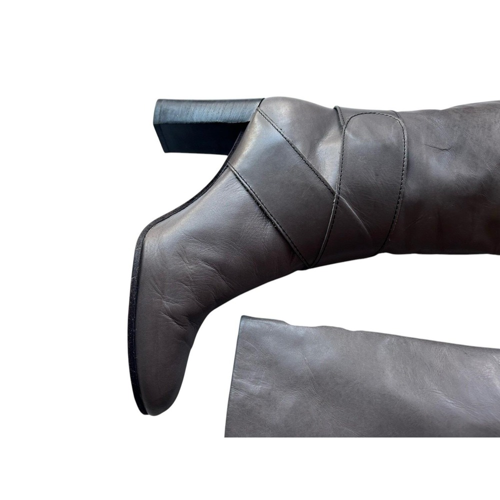 TIBI Tall Taupe Gray Brown Italy Buttery Soft Leather Boot 8 Ankle Harness Boho - Picture 3 of 12